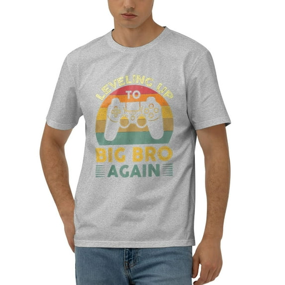 Leveling Up To Big Bro Again Cotton T-Shirt Gray Small