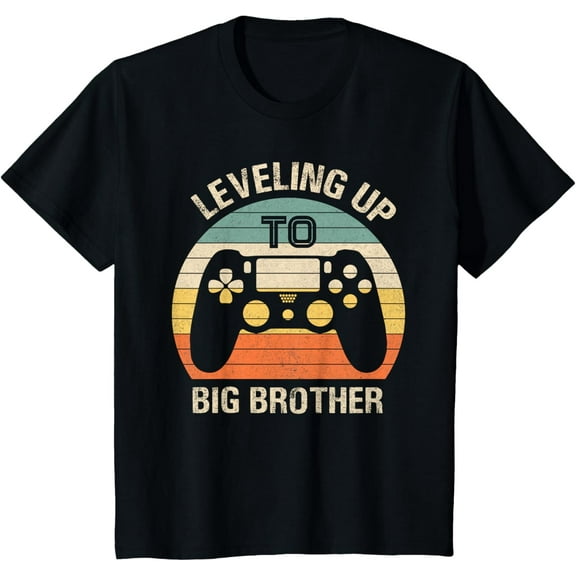 Leveling up to Big Brother 2025 Funny Gamer Vintage Kids Boys T-Shirt