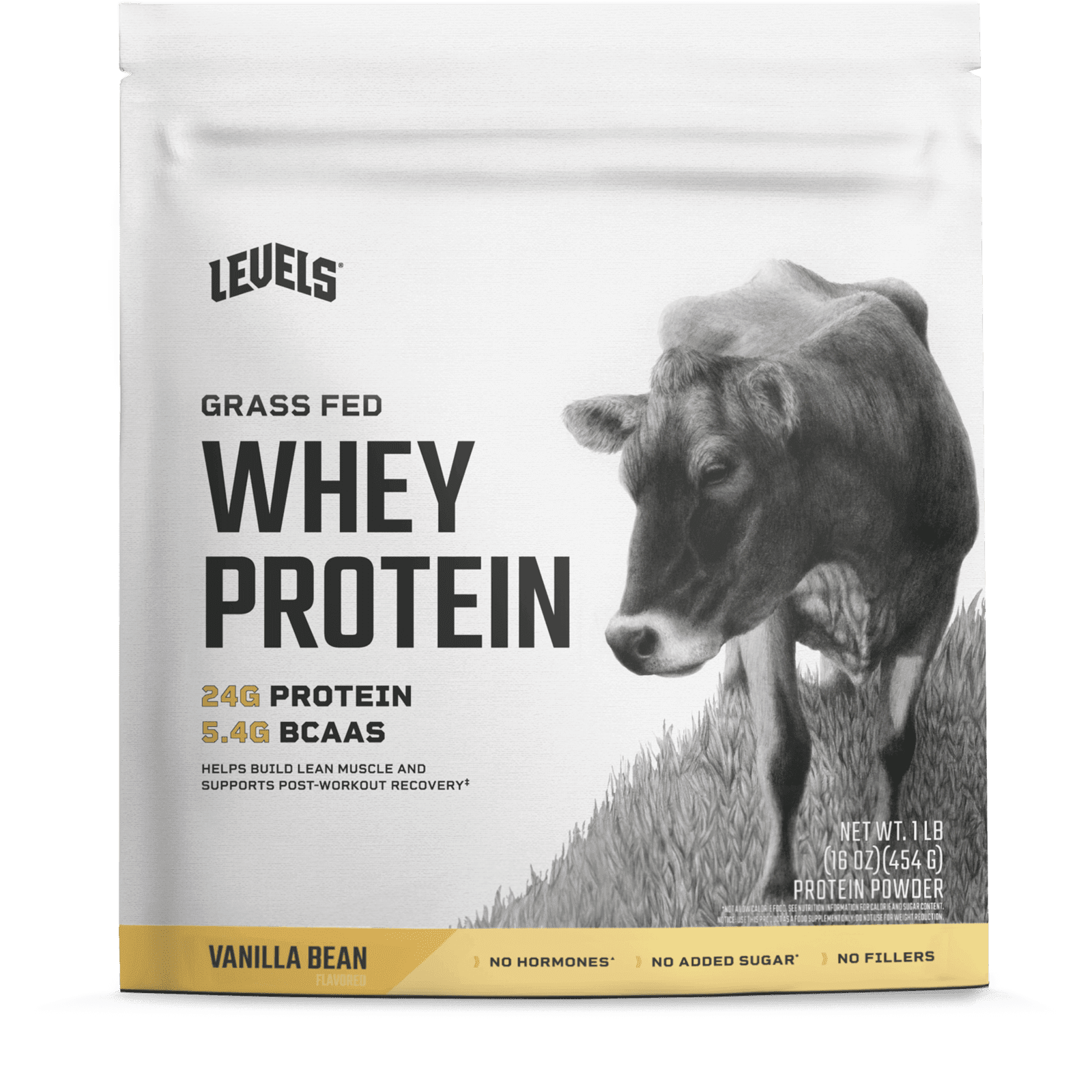 Levels Grass Fed 100 Whey Protein, No Hormones, Vanilla Bean, 1LB