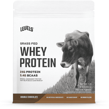 Levels Grass Fed 100% Whey Protein Powder, No Hormones, Double Chocolate, 1LB