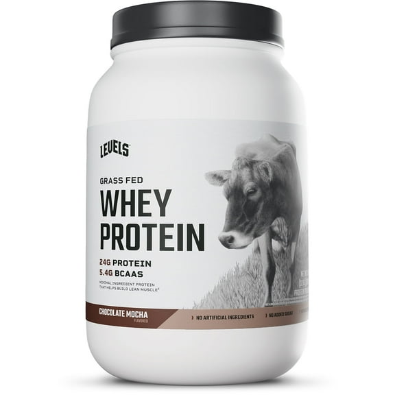 Levels Grass Fed Whey Protein Powder, No Artificials, 24G of Protein, Chocolate Mocha, 2LB
