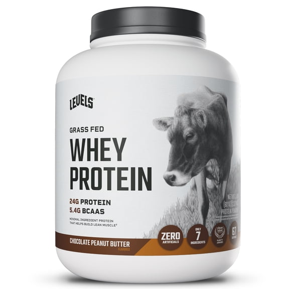 Levels Grass Fed Whey Protein Powder, No Artificials, 24G of Protein, Chocolate Peanut Butter, 5LB