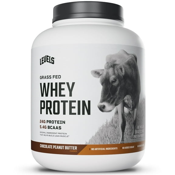 Levels Grass Fed Whey Protein Powder, No Artificials, 24G of Protein, Chocolate Peanut Butter, 5LB