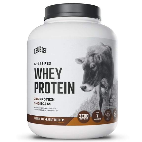 Levels Grass Fed Whey Protein Powder, No Artificials, 24G of Protein, Chocolate Peanut Butter, 5LB