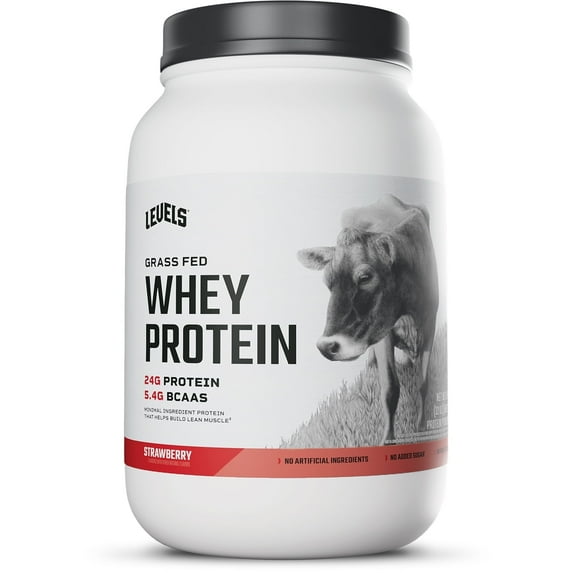 Levels Grass Fed Whey Protein Powder, No Artificials, 24G of Protein, Strawberry, 2LB
