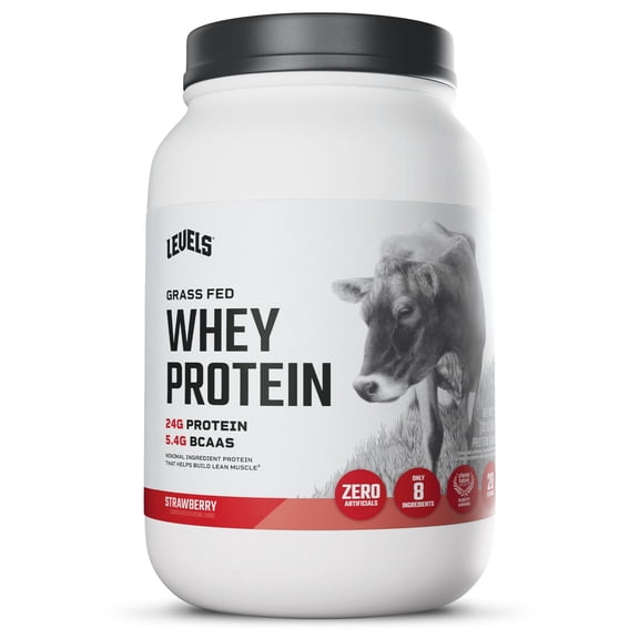 Levels Grass Fed Whey Protein Powder, No Artificials, 24G of Protein, Strawberry, 2LB