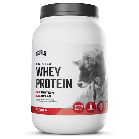 Levels Grass Fed Whey Protein Powder, No Artificials, 24G of Protein, Strawberry, 2LB