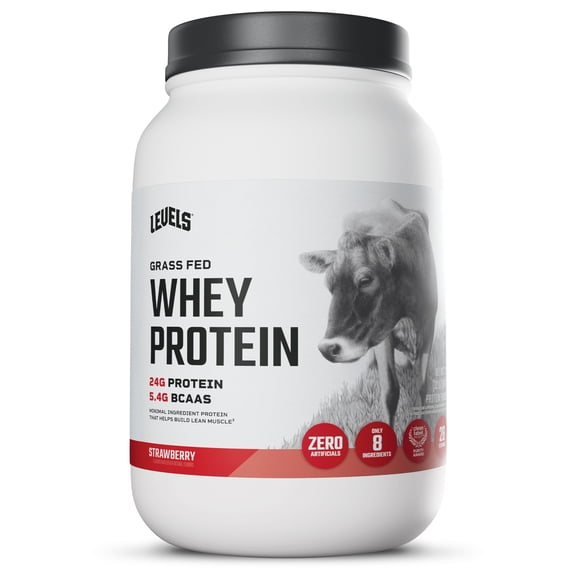 Levels Grass Fed Whey Protein Powder, No Artificials, 24G of Protein, Strawberry, 2LB