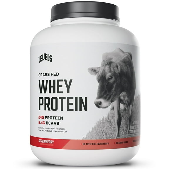 Levels Grass Fed Whey Protein Powder, No Artificials, 24G of Protein, Strawberry, 5LB