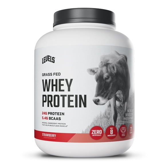 Levels Grass Fed Whey Protein Powder, No Artificials, 24G of Protein, Strawberry, 5LB