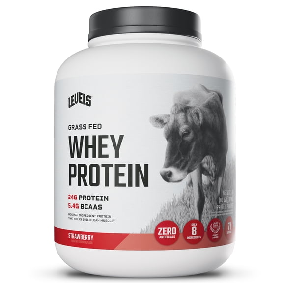 Levels Grass Fed Whey Protein Powder, No Artificials, 24G of Protein, Strawberry, 5LB