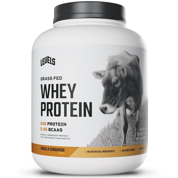 Levels Grass Fed Whey Protein Powder, No Artificials, 24G of Protein, Vanilla Cinnamon, 5LB