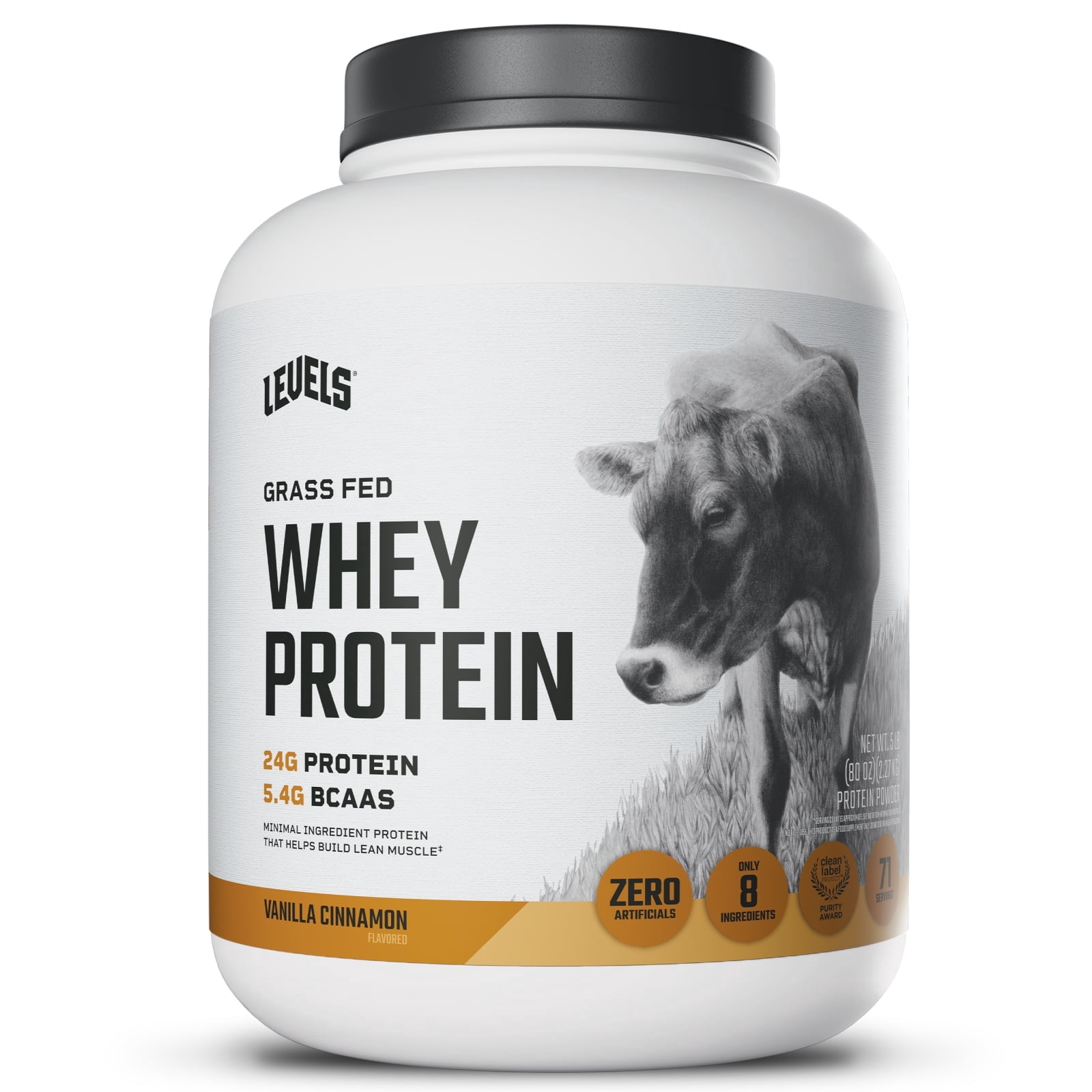 Levels Grass Fed Whey Protein Powder, No Artificials, 24G of Protein, Vanilla Cinnamon, 5LB