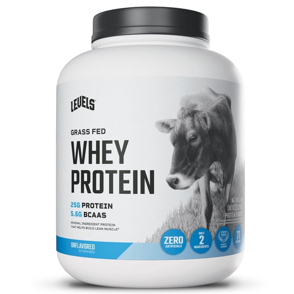 Levels Grass Fed Whey Protein Powder, No Artificials, 25G of Protein, Unflavored, 5LB