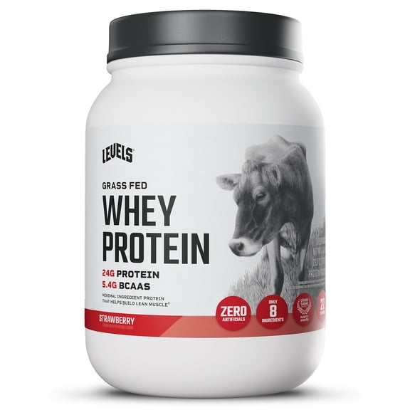 Levels Grass Fed Whey Protein Powder, No Artificials, 24g of Protein, Vanilla Bean, 1.48 lbs