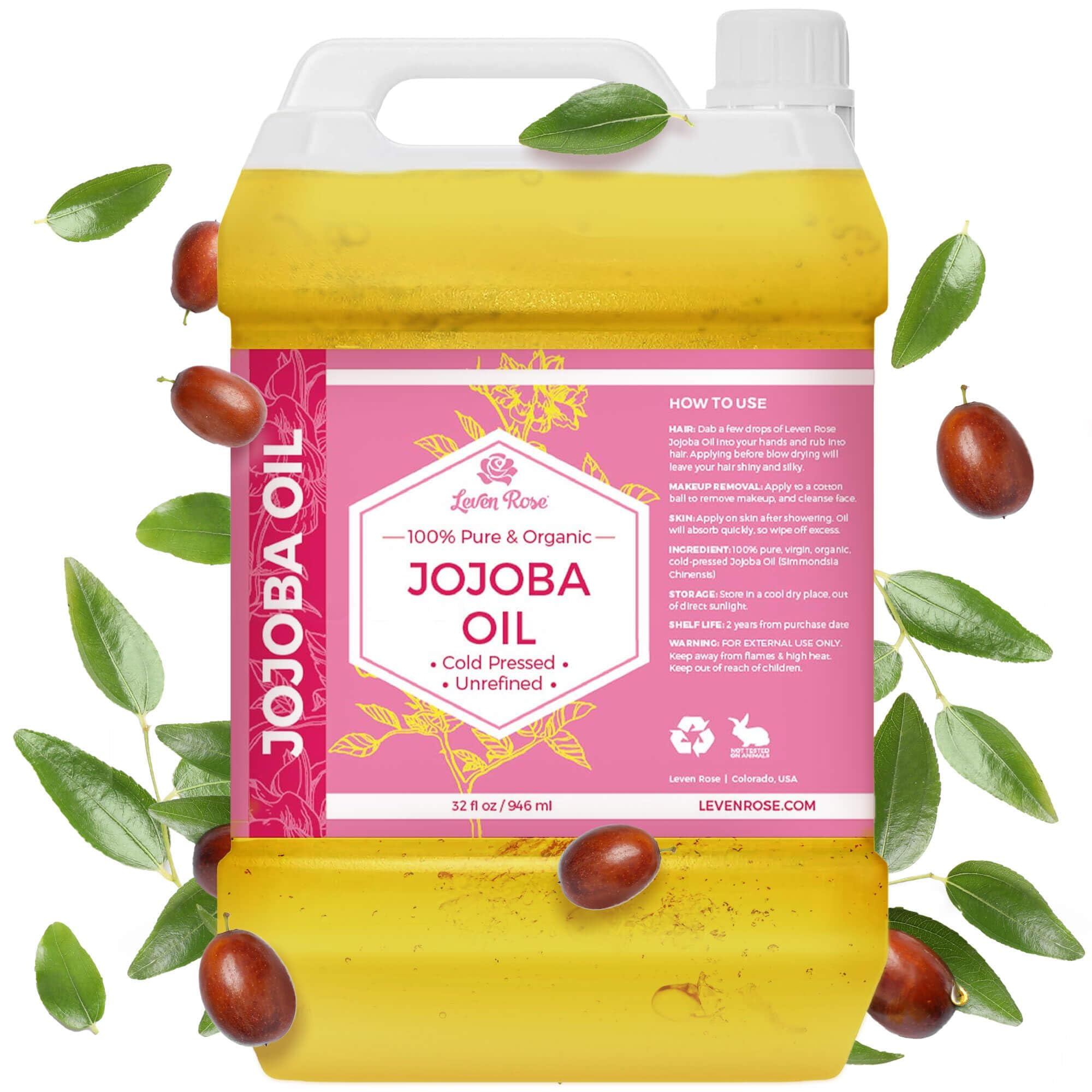 Leven Rose Jojoba Oil BDF6 Bulk Wholesale Large 32 oz for Soap, Skin, Hair and Nails