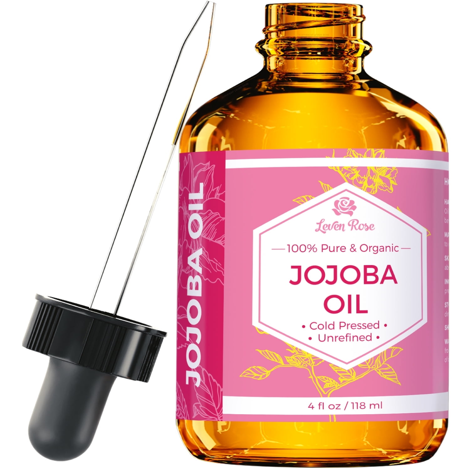 Leven Rose Organic Jojoba Oil for Skin, Hair, and Nails 4 Fl Oz
