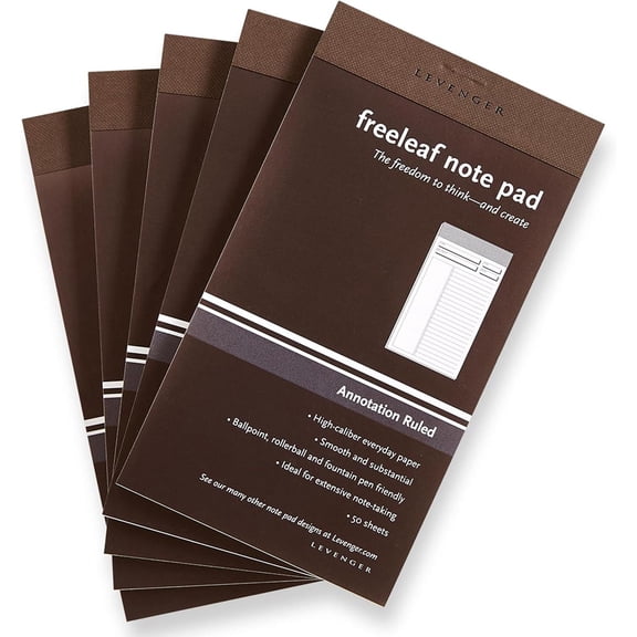 Levenger Freeleaf Annotation Ruled Writing Pads Lined Notepad, Compatible with Cornell Note-Taking System, Pack of 5, White, Compact