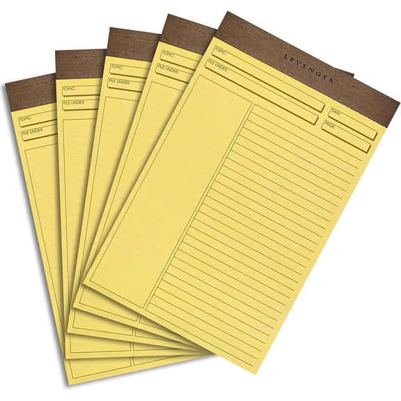 Levenger Freeleaf Annotation Ruled Writing Pads Lined Notepad, Compatible with Cornell Note-Taking System, Pack of 5, Yellow, Junior