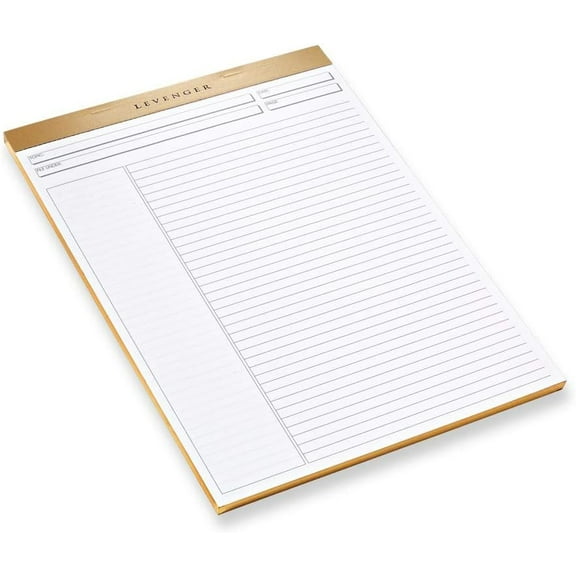 Levenger Freeleaf Luxe Annotation Ruled Writing Pads Lined Gilded Notepad, Compatible with Cornell Note-Taking System, Pack of 5, Gold, Letter