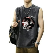 LEVEORCH Berserk Washed Tank Tops Anime Printed Tops Men's Casual Summer Sleeveless Shirts Fashion Hip Hop t-shirts