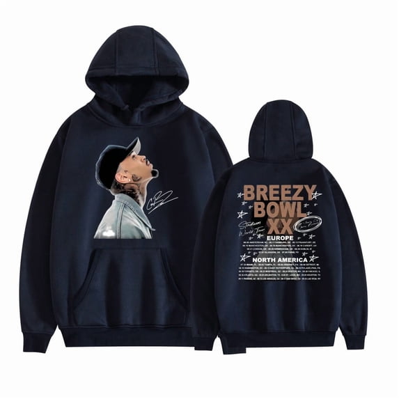 Leveorch Chris Brown "Breezy Bowl XX" Concert Merch Unisex Oversized Vintage Hip Hop Cotton-Blend Pullover Hoodie