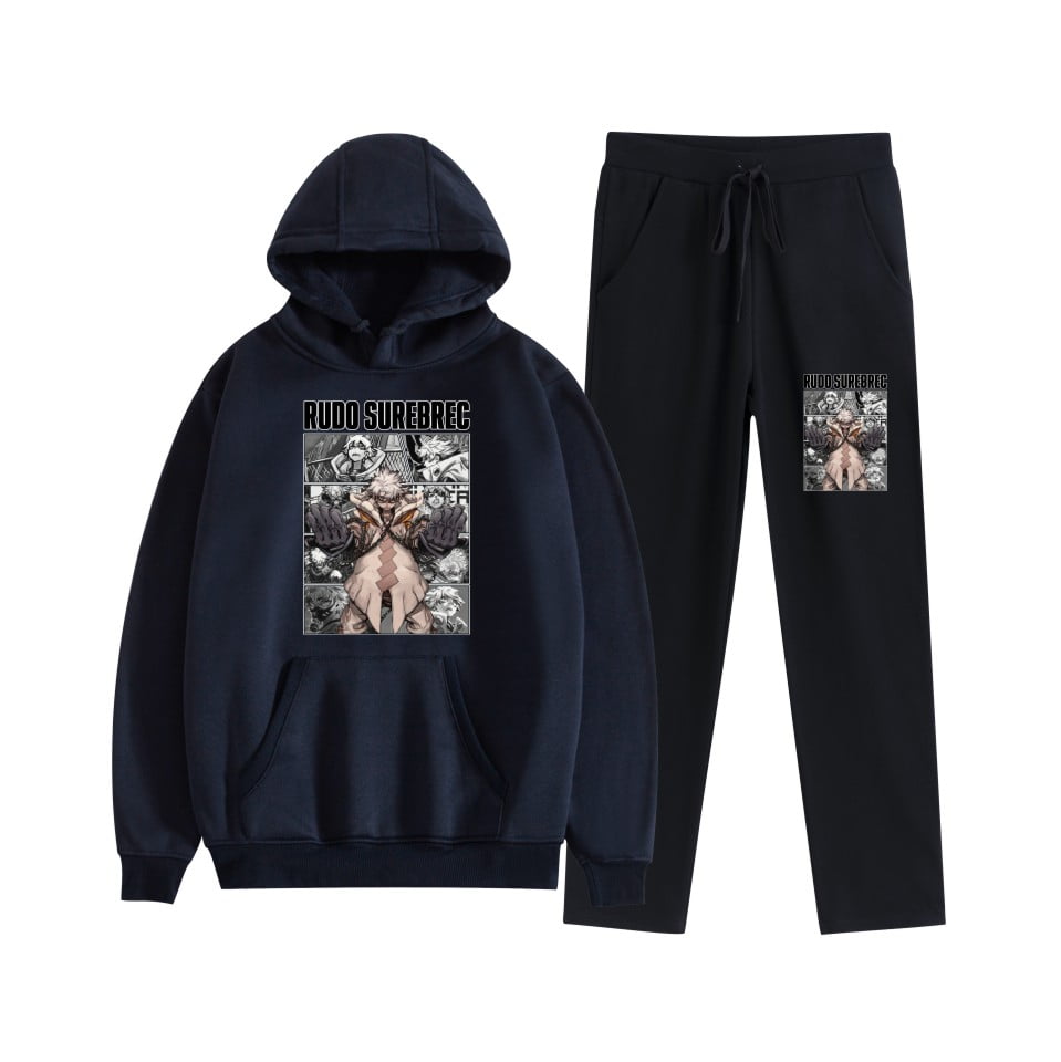 【AMERICANA】 SWEAT HOODIE SWEAT PANTS 1 Set Men Hoodie Pants Solid Color Ribbed Cuff Jogger Suit Autumn