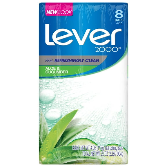 Lever 2000 Aloe and Cucumber Bar Soap, 4 oz, 8 Bar