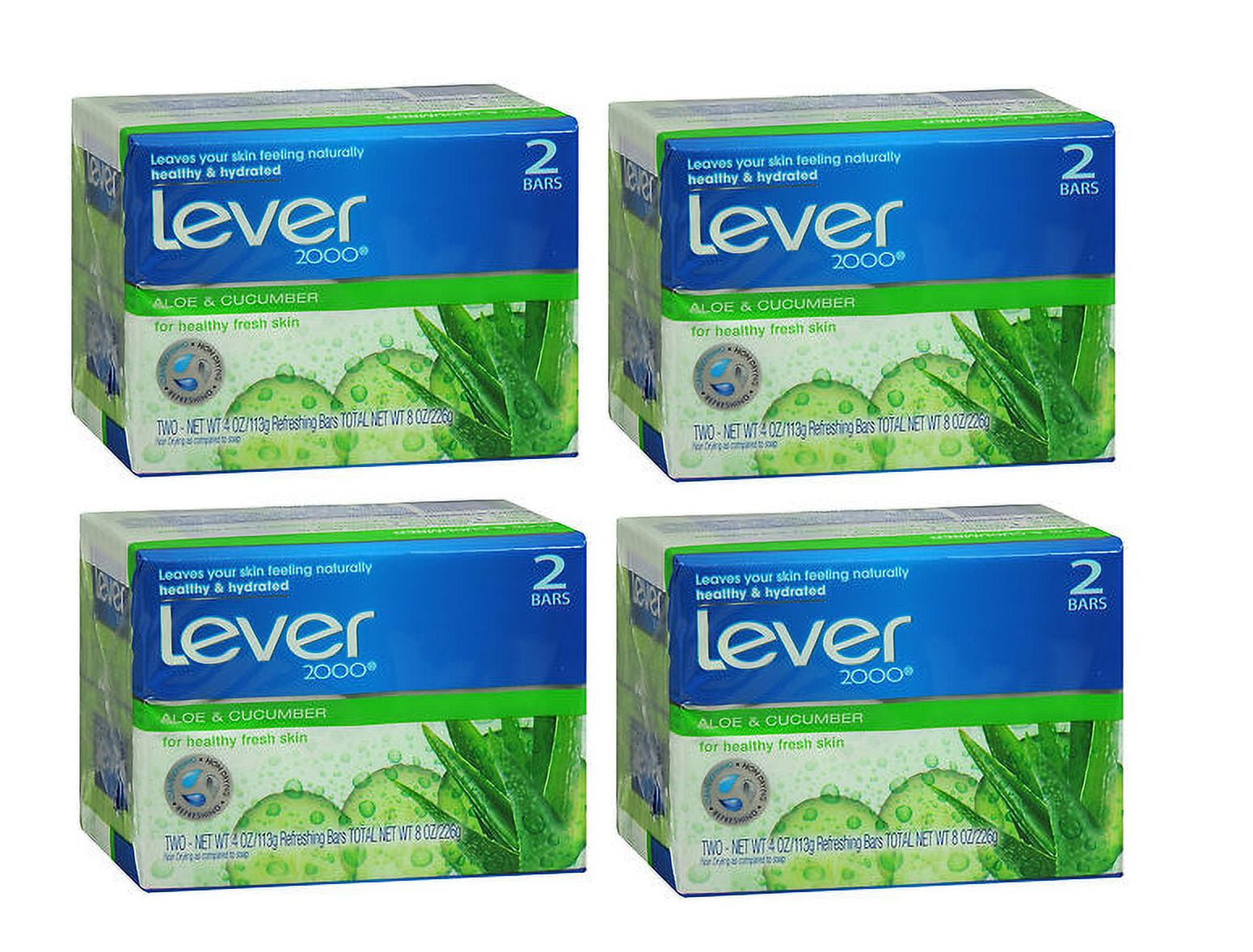 Lever 2000 Deodorant Bar Soap Fresh Aloe, 4.5 Oz Bars, 2 Ea pack of 4