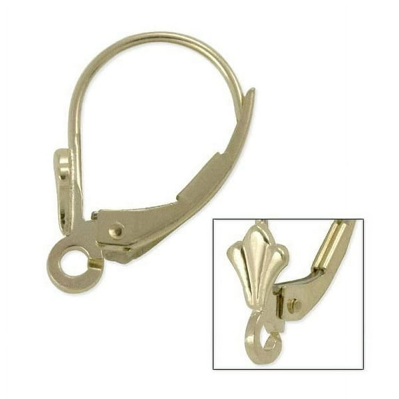 Lever Back Earring with Shell 14 Karat Solid Yellow Gold