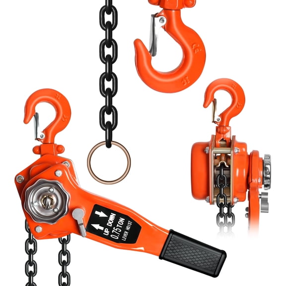 Lever Block, 0.75T/3M Lever Chain Hoist, Orange, Come Along Manual Chain Hoist with Double-Pawl Brake & Galvanized Carbon Steel for Building