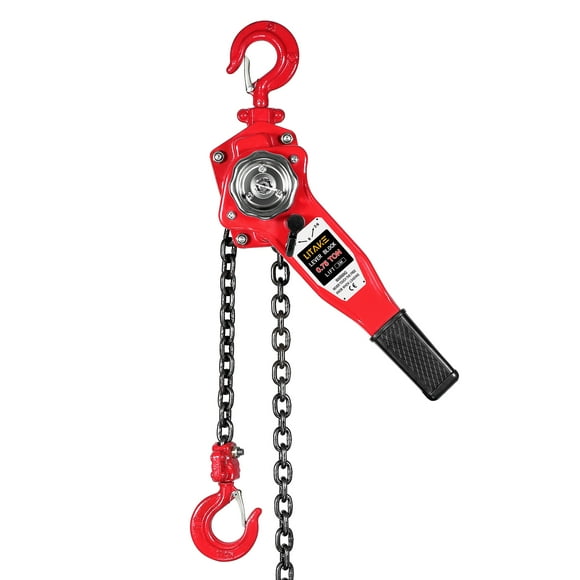 Lever Chain Hoist 0.75 Ton/1600lbs Capacity 10FT Manual Ratchet Chain Puller Hoist G80 Alloy Steel Chain for Building Garages, Heavy Duty Chain Lifting & 360° Rotation Hook, Automotive Machinery