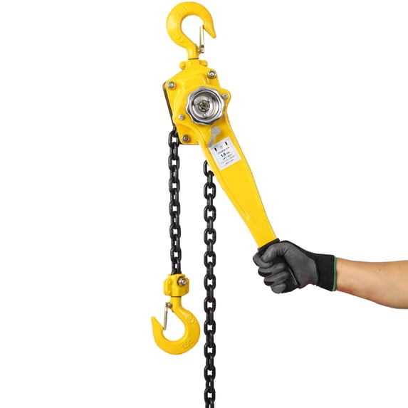 Lever Chain Hoist 3/4 Ton 1650LBS Capacity 10 FT Chain Come Along with Heavy Duty Hooks Ratchet Lever Chain Block Hoist Lift Puller for Warehouse Garages Construction Zones, Yellow
