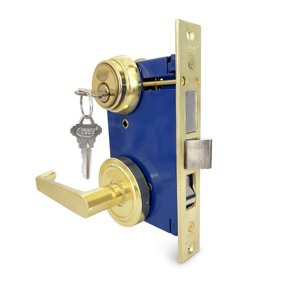 Lever Gate Mortise Keyed Lockset - Left Hand - Polished Brass US3 Finish - 2-1/2" Backset - 2 SC1 Keys