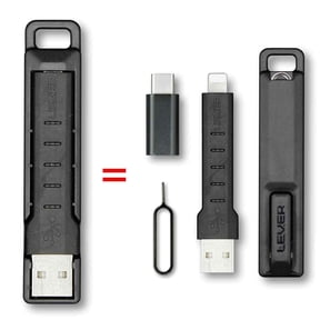 Lever Gear CableKit - Key Chain Charging Cable Compatible with Apple iPhone. Keychain Charger Cord & USB C Adapter or Micro USB Adapter, SIM card tool & Keyring Carry Case