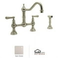 thumbnail image 1 of Lever Handle Bridge Kitchen Faucet with Sidespray Rinse with 9" Reach Country Spout - Finish: Satin Nickel, 1 of 2