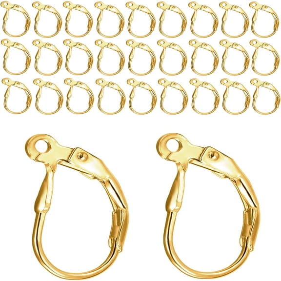 Leverback Earring Hooks 60pcs French Ear Wire Lever Back Earwire for Jewelry Making Crafting (Gold)