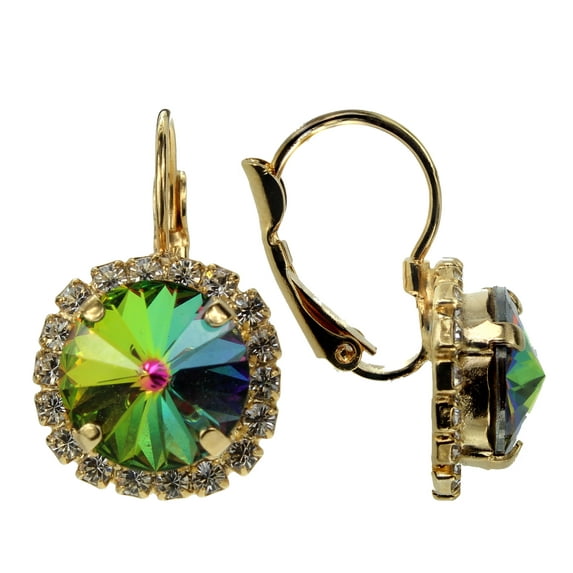 Leverback Earring Swarovski Vitrail Medium Halo Crystal Nickel Free Blue Green Purple Yellow Pink