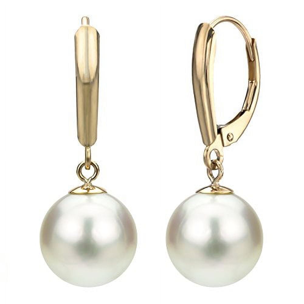 LA REGIS JEWELRY Leverback Earrings 14k Yellow Gold 8-9mm White Round Freshwater Pearl