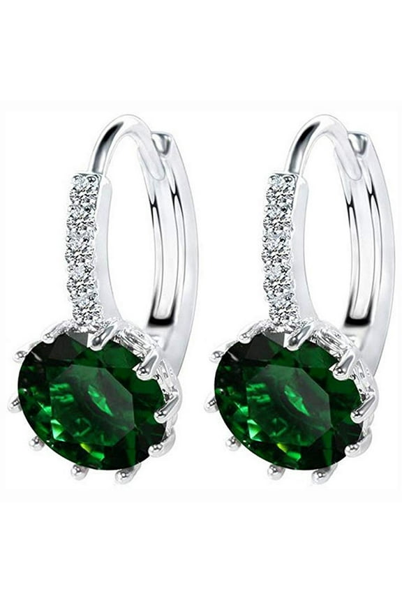 Leverback Earrings for Women,Elegant Austrian Crystal Earrings,Green Dangle Hoop Earrings Hypoallergenic Jewelry
