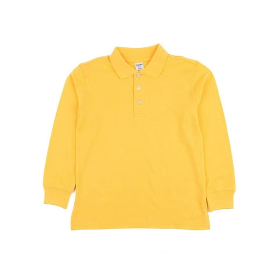 Leveret Boys Long Sleeve Cotton Polo Shirt Yellow 5 Year