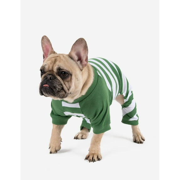 Leveret Dog Cotton Pajama Green & White Stripes XXL