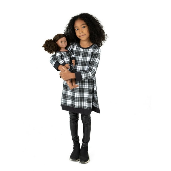 Leveret Girl and Doll Cotton Dress Black & White Plaid 2 Year