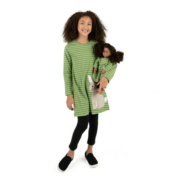 Leveret Girl and Doll Cotton Dress Bunny 2 Year
