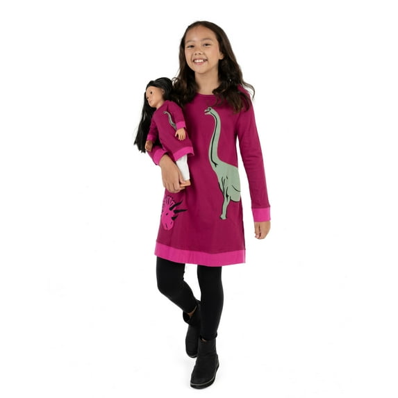 Leveret Girl and Doll Cotton Dress Dinosaur 3 Year