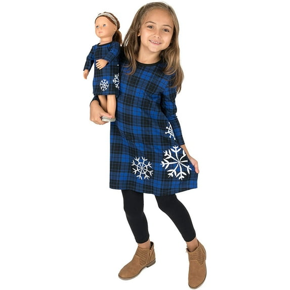 Leveret Girl and Doll Cotton Dress Snowflake Plaid 3 Year