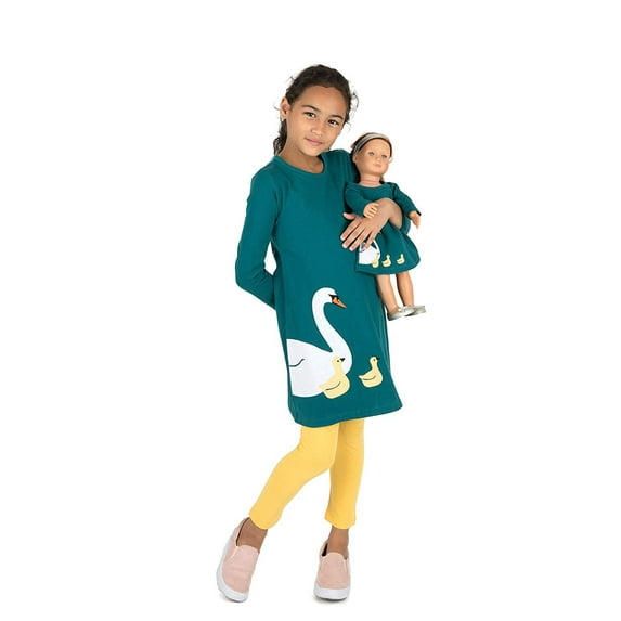 Leveret Girl and Doll Cotton Dress Swan 4 Year