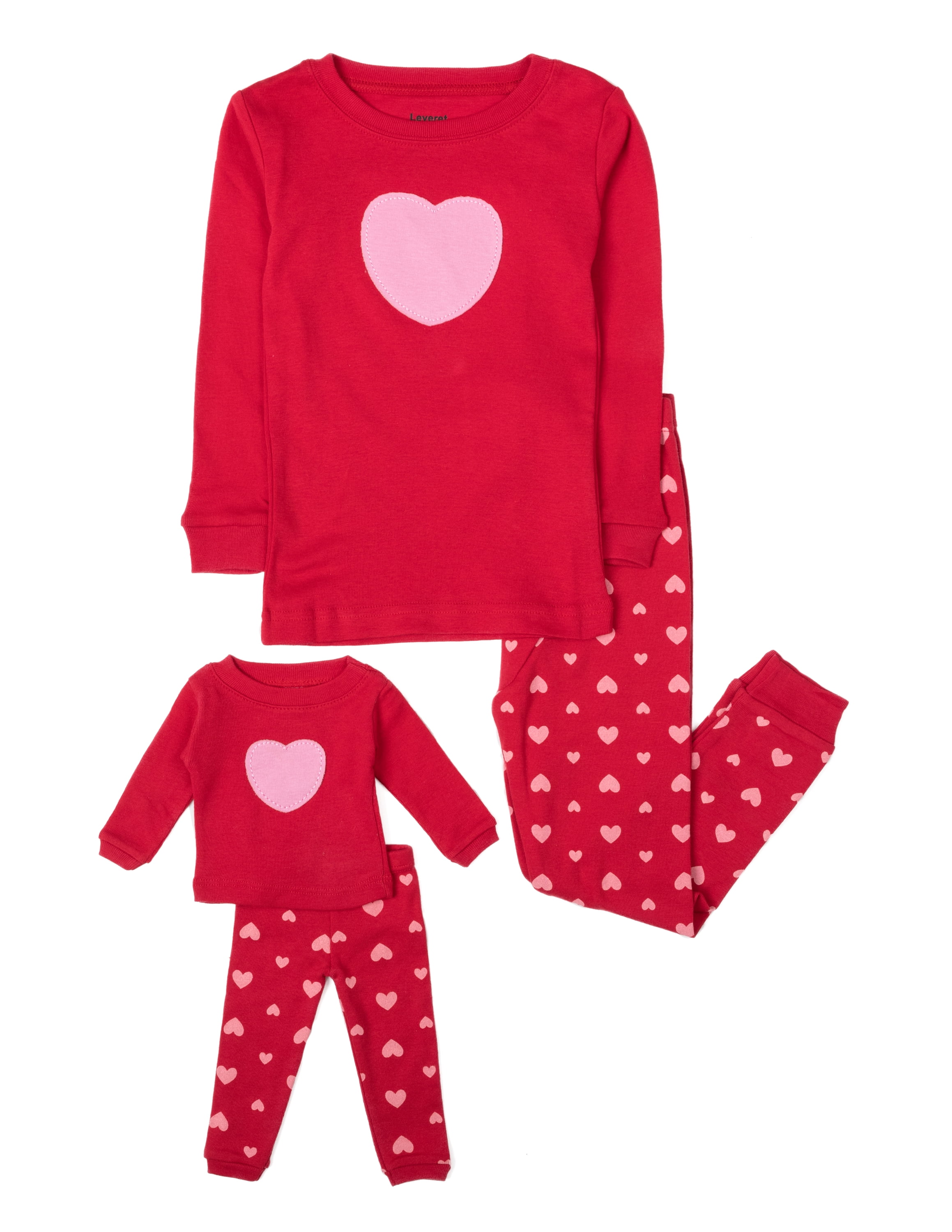Leveret Girl and Doll Cotton Pajamas Hearts 12 Year 