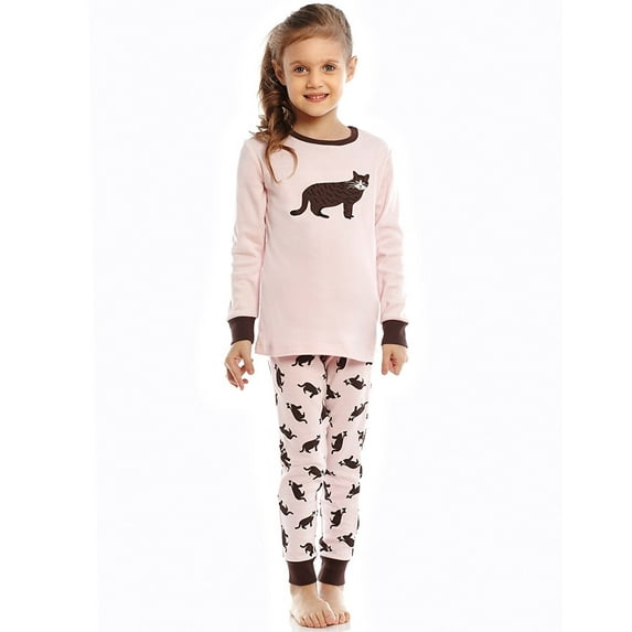 Leveret Girls "Cat" 2 Piece Pajama 100% Cotton (Size 12M-14 Years)