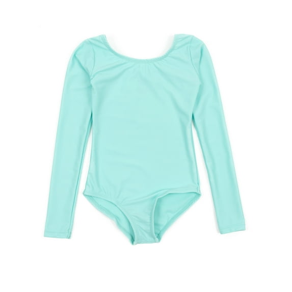 Leveret Girls Long Sleeve Leotard Classic Solid Color Color: Aqua Size: X LARGE
